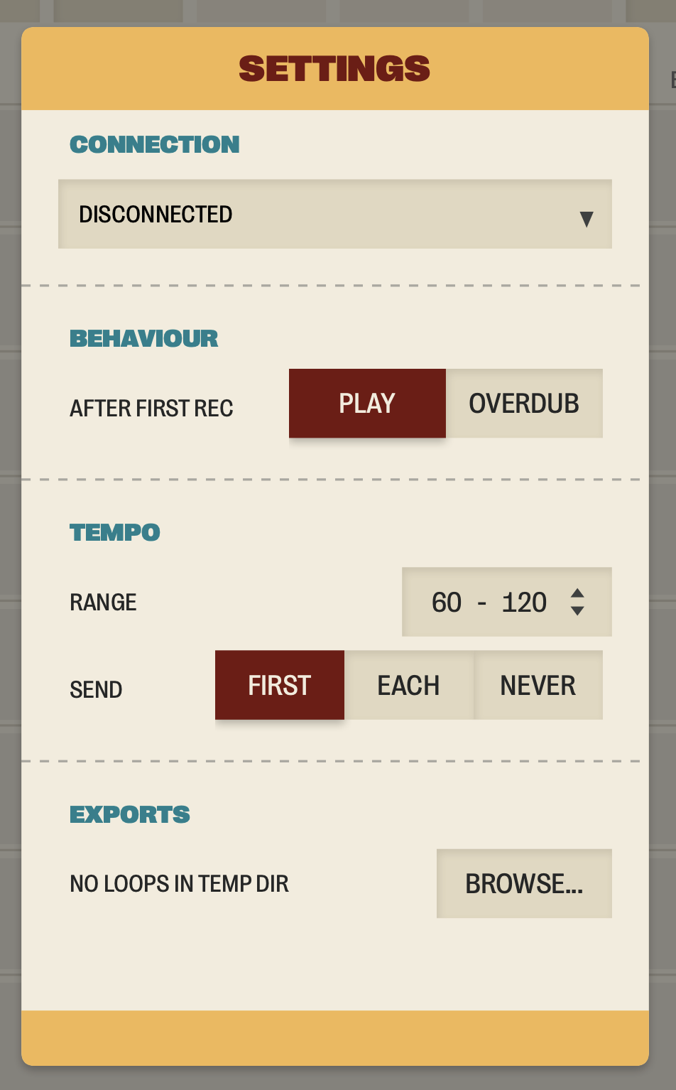 Screenshot of the settings window